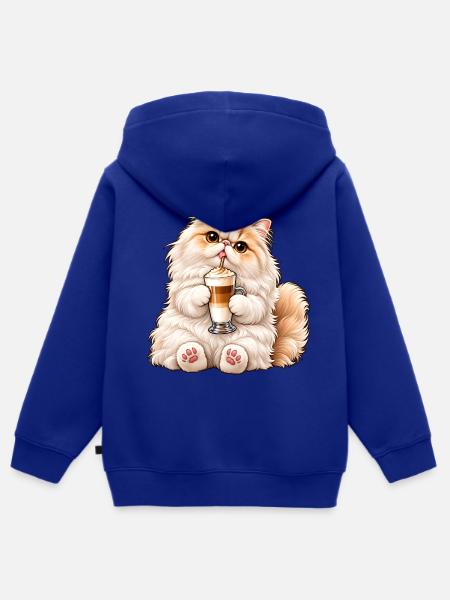 Süße Perserkatze mit Latte Macchiato - Kinder Premium Organic Zip Hoodie - Royalblau