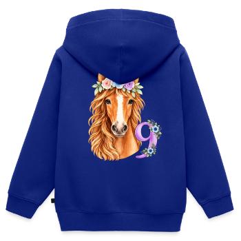 Ich bin 9 Jahre alt Pferd 9. Geburtstag - Kinder Premium Organic Zip Hoodie - Royalblau - Hinten - AI Model Kid Male (0cm)
