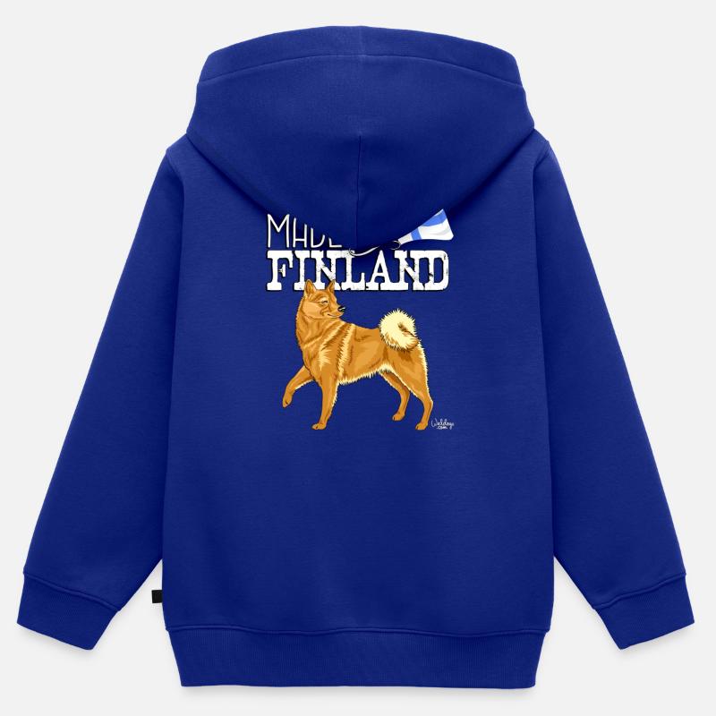 Spitz finlandais earin madein - Sweat Premium à capuche zippé enfant bio - bleu roi