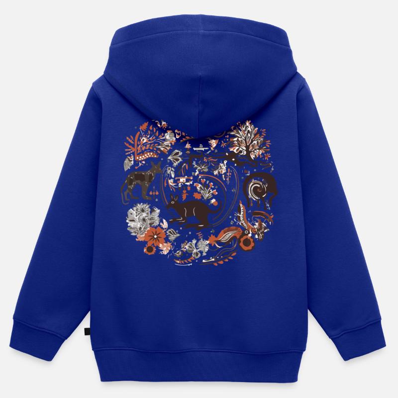 Folklore d'Australie - Sweat Premium à capuche zippé enfant bio - bleu roi