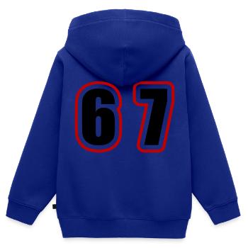 67 Zahl College - Kinder Premium Organic Zip Hoodie - Royalblau - Hinten - AI Model Kid Male (0cm)