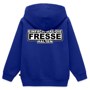 Einfach mal die Fresse Halten Umrandung - Kinder Premium Organic Zip Hoodie - Royalblau - Hinten - AI Model Kid Male (0cm)