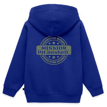 Dissertation Defended Ph.D. Mission beendet Geschenk - Kinder Premium Organic Zip Hoodie - Royalblau - Hinten - AI Model Kid Male (0cm)