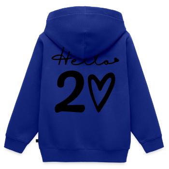 bonjour 20. 20e anniversaire - Sweat Premium à capuche zippé enfant bio - bleu roi - Dos - AI Model Kid Male (0cm)