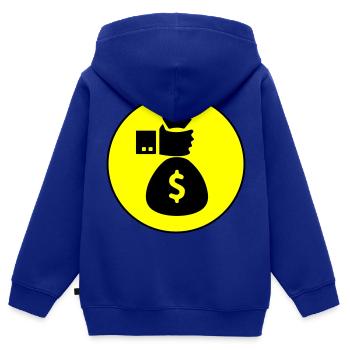 Geld Argent - Sweat Premium à capuche zippé enfant bio - bleu roi - Dos - AI Model Kid Male (0cm)
