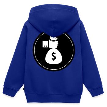 Geld Argent - Sweat Premium à capuche zippé enfant bio - bleu roi - Dos - AI Model Kid Male (0cm)
