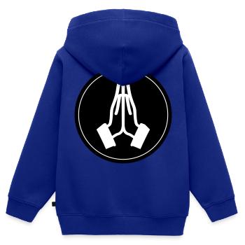 Cercle des mains de prière - Sweat Premium à capuche zippé enfant bio - bleu roi - Dos - AI Model Kid Male (0cm)