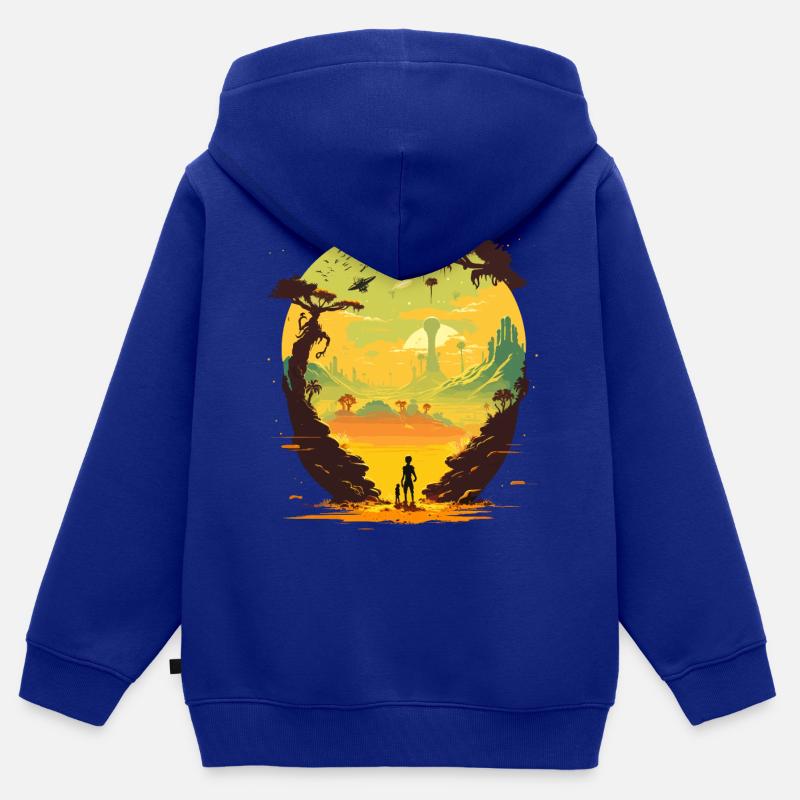 Monde extraterrestre jaune - Sweat Premium à capuche zippé enfant bio - bleu roi