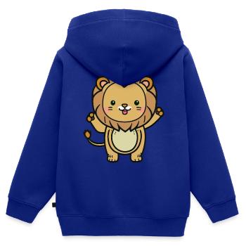 Kawaii Lion, pour les personnalités fortes - Sweat Premium à capuche zippé enfant bio - bleu roi - Dos - AI Model Kid Male (0cm)