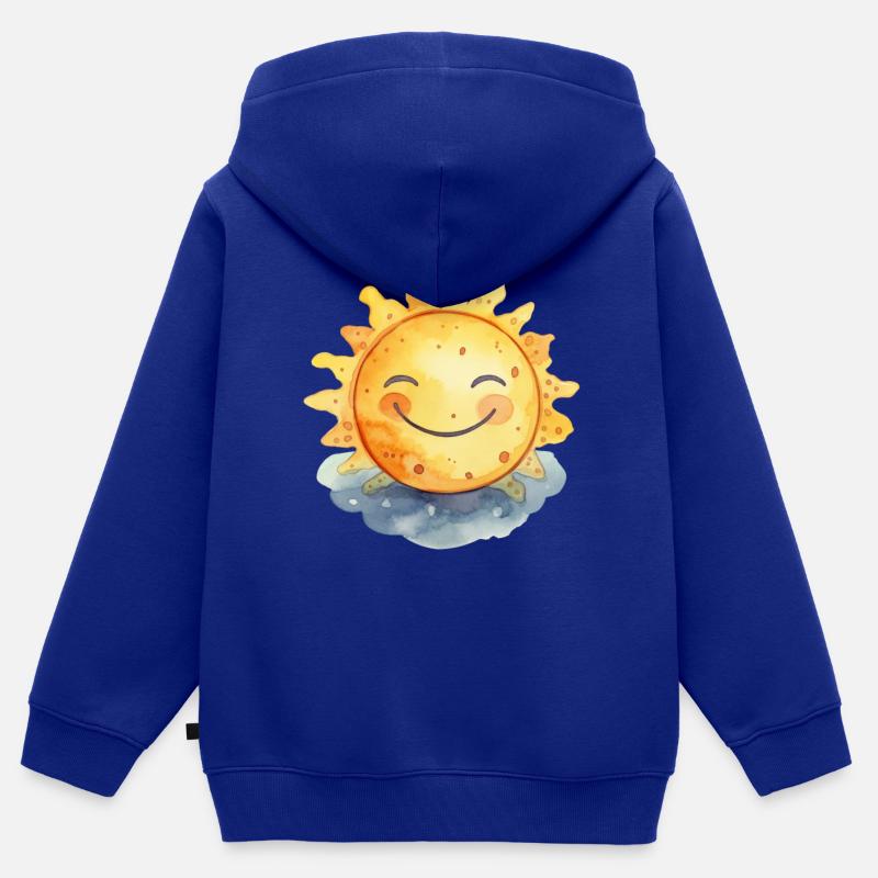 soleil - Sweat Premium à capuche zippé enfant bio - bleu roi
