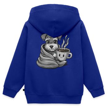 Zwergschnauzer mit Decke und Kaffeetasse - Kinder Premium Organic Zip Hoodie - Royalblau - Hinten - AI Model Kid Male (0cm)
