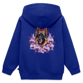 Berger Belge avec Couronne, Lilas - Sweat Premium à capuche zippé enfant bio - bleu roi - Dos - AI Model Kid Male (0cm)