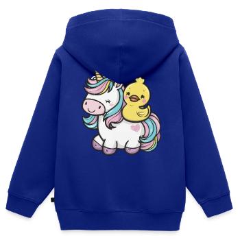 Kawaii Einhorn mit niedlicher Quietscheente - Kinder Premium Organic Zip Hoodie - Royalblau - Hinten - AI Model Kid Male (0cm)
