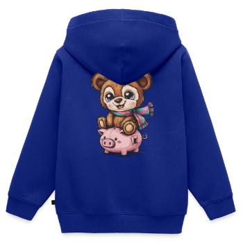 Süßer Kawaii Teddybär mit Sparschwein - Kinder Premium Organic Zip Hoodie - Royalblau - Hinten - AI Model Kid Male (0cm)