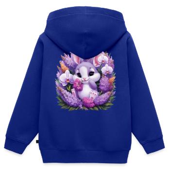 Lapin Kawaii avec orchidées et lilas - Sweat Premium à capuche zippé enfant bio - bleu roi - Dos - AI Model Kid Male (0cm)