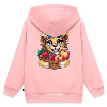 Kawaii Löwe mit Erdbeeren und Pfirsichen - Kinder Premium Organic Zip Hoodie - Rosa - Hinten - AI Model Kid Female (0cm)