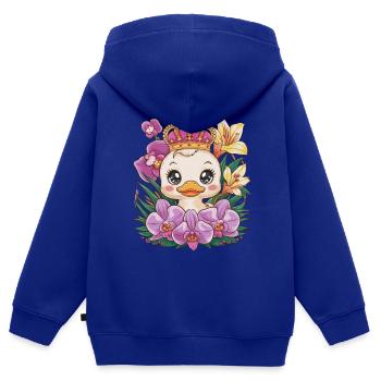 Kawaii-Entchen mit Orchideen und Lilien - Kinder Premium Organic Zip Hoodie - Royalblau - Hinten - AI Model Kid Male (0cm)