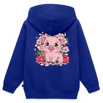 Süßes Kawai Schwein mit Sakura Kirschblüten - Kinder Premium Organic Zip Hoodie - Royalblau - Hinten - AI Model Kid Male (0cm)
