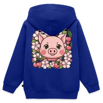 Süßes Kawai Schwein mit Sakura Kirschblüten - Kinder Premium Organic Zip Hoodie - Royalblau - Hinten - AI Model Kid Male (0cm)