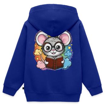 Kawaii Maus - Mäuschen mit Buch und Lesebrille - Kinder Premium Organic Zip Hoodie - Royalblau - Hinten - AI Model Kid Male (0cm)