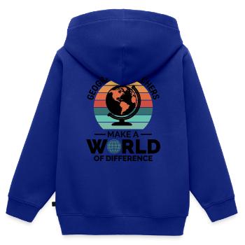 Geographielehrer Globus Weltunterschied - Kinder Premium Organic Zip Hoodie - Royalblau - Hinten - AI Model Kid Male (0cm)