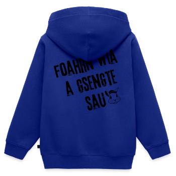GsengteSau_OnTheRoad | Redewendung - Kinder Premium Organic Zip Hoodie - Royalblau - Hinten - AI Model Kid Male (0cm)