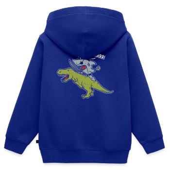 Hai chevauche les dinosaures - Sweat Premium à capuche zippé enfant bio - bleu roi - Dos - AI Model Kid Male (0cm)