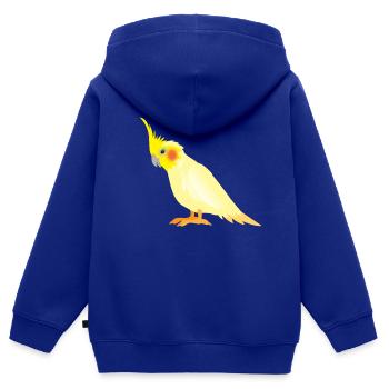 Cockatiel jaune réaliste avec des joues rouges - Sweat Premium à capuche zippé enfant bio - bleu roi - Dos - AI Model Kid Male (0cm)