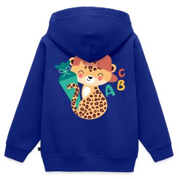 Léopard avec cône d’écolier - Sweat Premium à capuche zippé enfant bio - bleu roi - Dos - AI Model Kid Male (0cm)