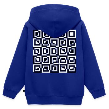 Illusion d’optique avec carrés - Sweat Premium à capuche zippé enfant bio - bleu roi - Dos - AI Model Kid Male (0cm)