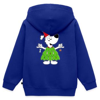 HUND - WEIHNACHTSBAUM - WEIHNACHTEN - TIERISCH - Kinder Premium Organic Zip Hoodie - Royalblau - Hinten - AI Model Kid Male (0cm)