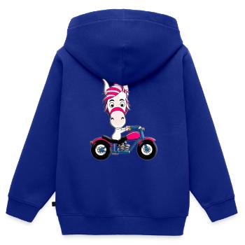 MOTORRAD - BIKER - EINHORN - Kinder Premium Organic Zip Hoodie - Royalblau - Hinten - AI Model Kid Male (0cm)