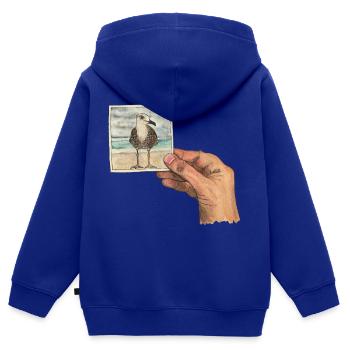 Hand mit Foto einer Möwe - Kinder Premium Organic Zip Hoodie - Royalblau - Hinten - AI Model Kid Male (0cm)