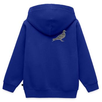 C'est arrivé près de chez vous - Poème Pigeon - Sweat Premium à capuche zippé enfant bio - bleu roi - Dos - AI Model Kid Male (0cm)