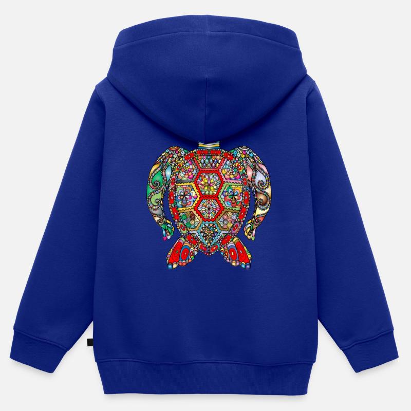 Tortue - Sweat Premium à capuche zippé enfant bio - bleu roi