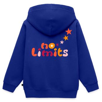 Pas de limites en jaune, orange, rouge - Sweat Premium à capuche zippé enfant bio - bleu roi - Dos - AI Model Kid Male (0cm)