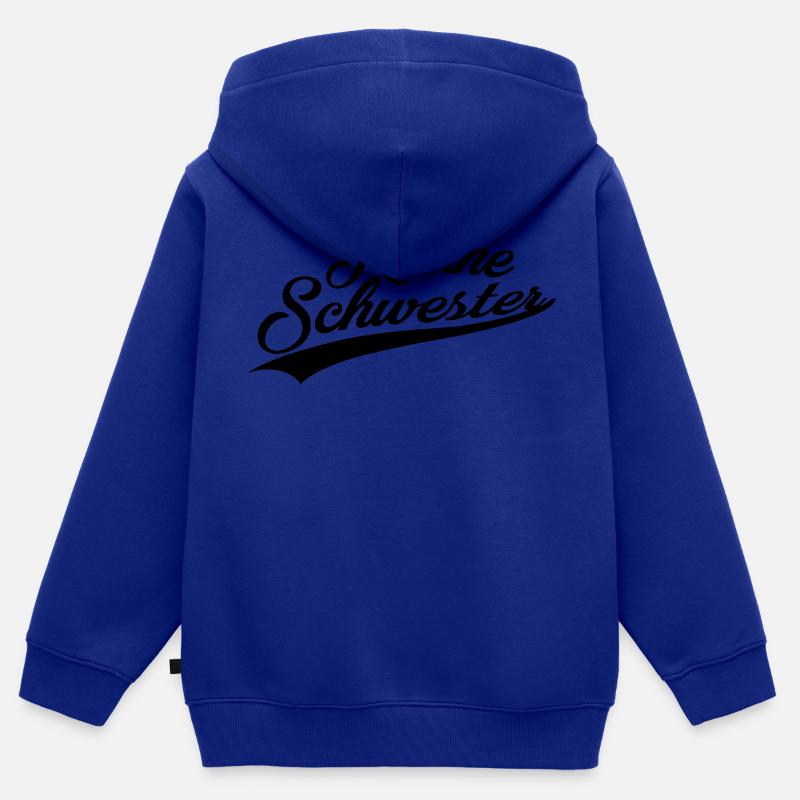 Handwriting petite soeur - Sweat Premium à capuche zippé enfant bio - bleu roi