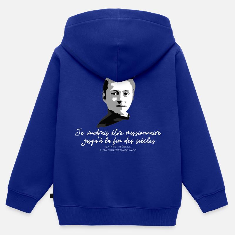 Sainte Therese patronne des missions - Sweat Premium à capuche zippé enfant bio - bleu roi