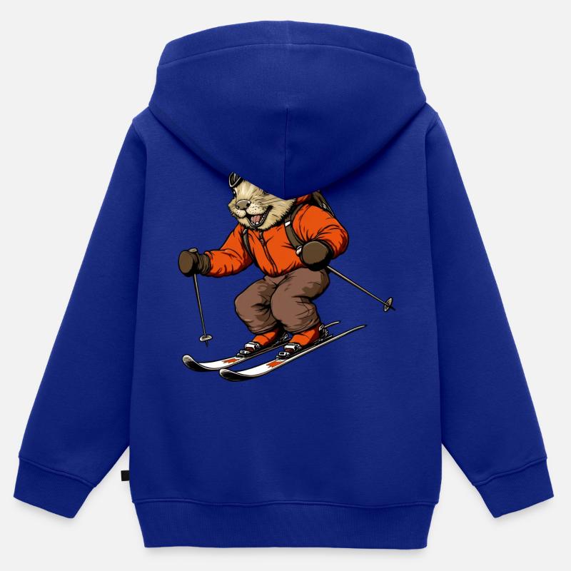 Ski Beaver - Sweat Premium à capuche zippé enfant bio - bleu roi