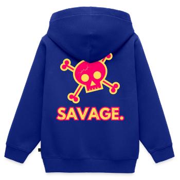 Savage - ausgefallenes Pop-Art-Design mit Totenkopf und gekreuzten Knochen - Kinder Premium Organic Zip Hoodie - Royalblau - Hinten - AI Model Kid Male (0cm)