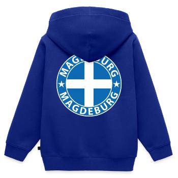 Magdebourg - Sweat Premium à capuche zippé enfant bio - bleu roi - Dos - AI Model Kid Male (0cm)