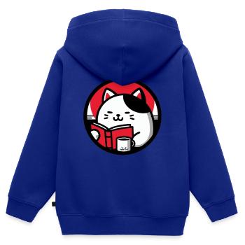 Chat lecteur 2 - Sweat Premium à capuche zippé enfant bio - bleu roi - Dos - AI Model Kid Male (0cm)