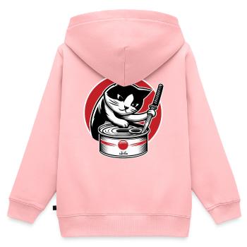 Chat au katana - Sweat Premium à capuche zippé enfant bio - rose - Dos - AI Model Kid Female (0cm)