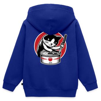 Chat au katana - Sweat Premium à capuche zippé enfant bio - bleu roi - Dos - AI Model Kid Male (0cm)