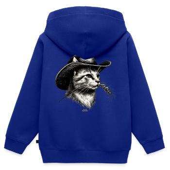 Chat Cowboy - Sweat Premium à capuche zippé enfant bio - bleu roi - Dos - AI Model Kid Male (0cm)