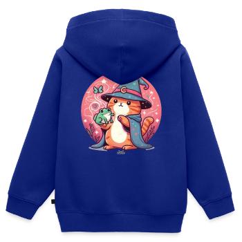 Chat et grenouille - Sweat Premium à capuche zippé enfant bio - bleu roi - Dos - AI Model Kid Male (0cm)