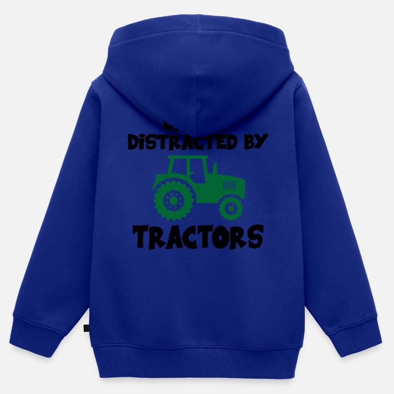 Facilement distrait par les tracteurs - Sweat Premium à capuche zippé enfant bio - bleu roi