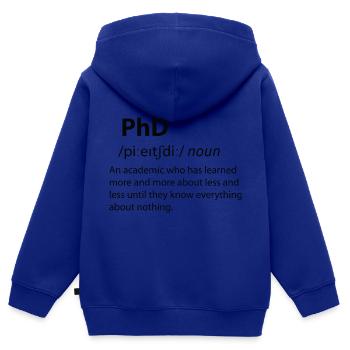 PhD Funny Dictionary Définition - Sweat Premium à capuche zippé enfant bio - bleu roi - Dos - AI Model Kid Male (0cm)