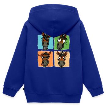 Trombines de chevaux (bords blancs) - Sweat Premium à capuche zippé enfant bio - bleu roi - Dos - AI Model Kid Male (0cm)