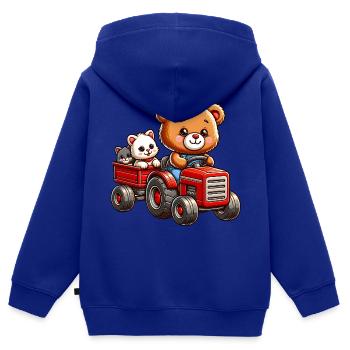 Teddybär und Kätzchen fahren Traktor mit Anhänger - Kinder Premium Organic Zip Hoodie - Royalblau - Hinten - AI Model Kid Male (0cm)